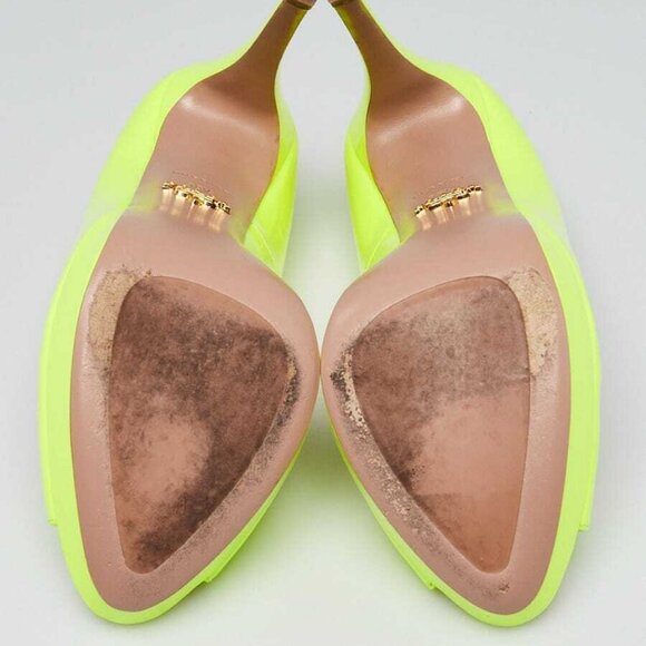 Prada Neon Yellow Patent Leather Peep Toe Pumps Size 8/38.5 - Picture 3 of 4